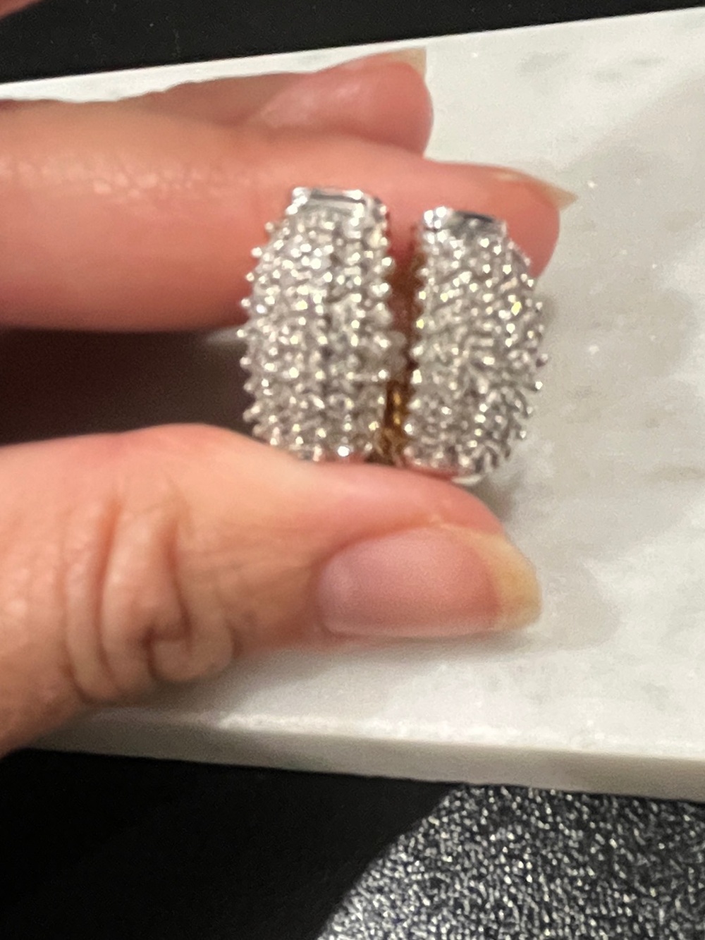 14 KT gold and white gold diamond Huggie Earrings
